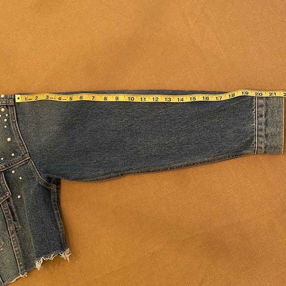 Grlfrnd Eve Cosmic Ray Blue Denim Pearl Embellished Cropped Jean Jacket XS Small - Picture 10 of 10